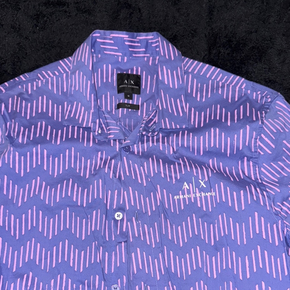 Armani Exchange Blue and Pink Casual Button Down Shirt